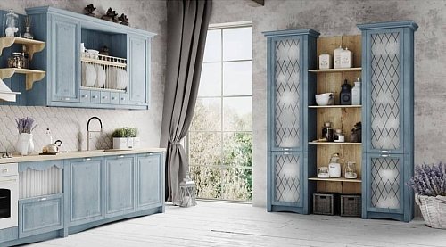 Голубая кухня в стиле прованс